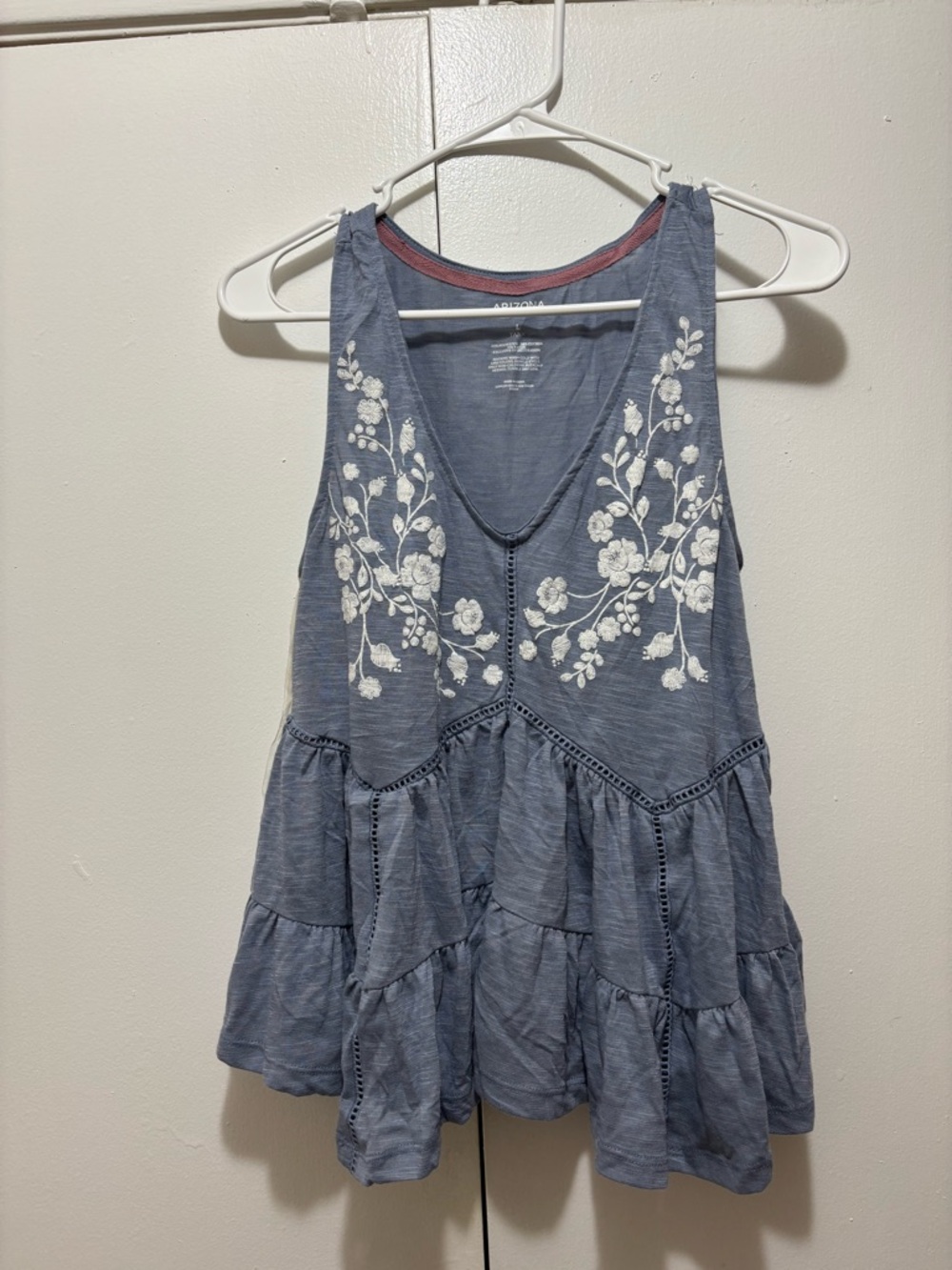 Arizona Jean Company Blue Embroidered Tiered Tank